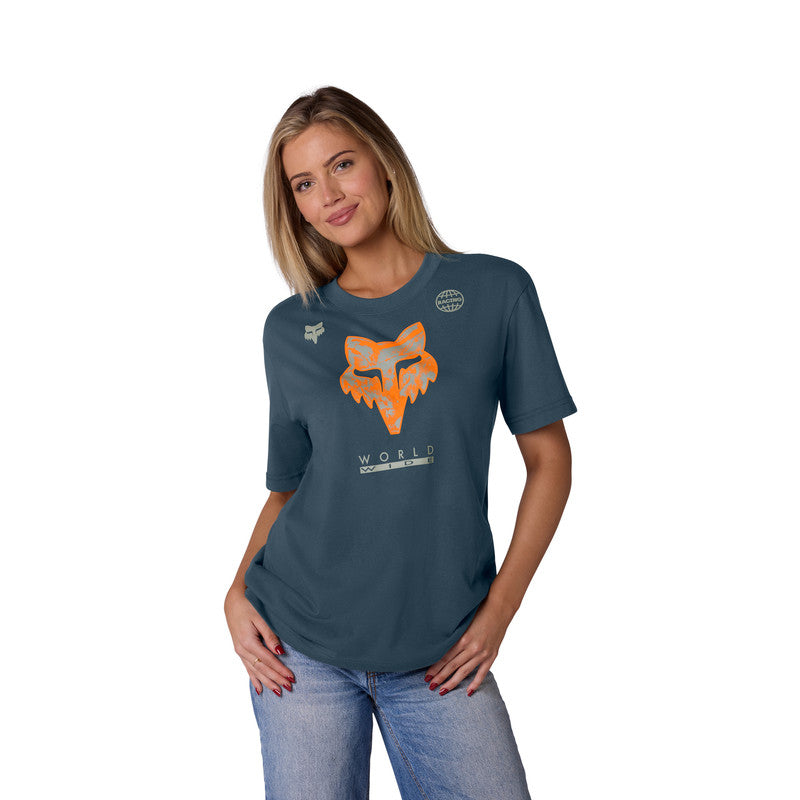 T-shirt Damski Fox Image Print Deep Cobalt
