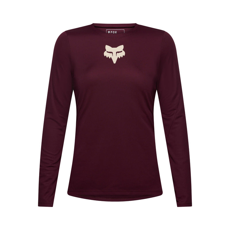 Koszulka Rowerowa Z Długim Rękawem Damska Fox Ranger Head Dark Maroon