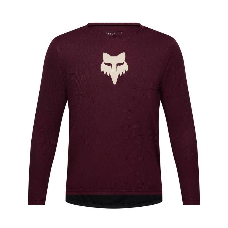 Koszulka Rowerowa Z Długim Rękawem Junior Fox Ranger Head Dark Maroon