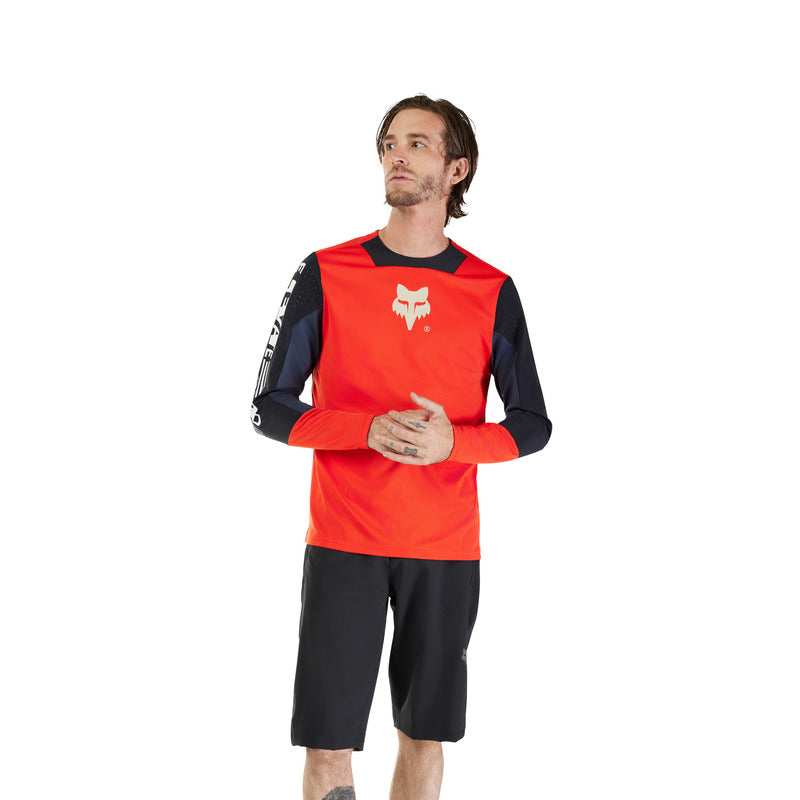 Koszulka Rowerowa Z Długim Rękawem Fox Defend Elevated Fluo Red