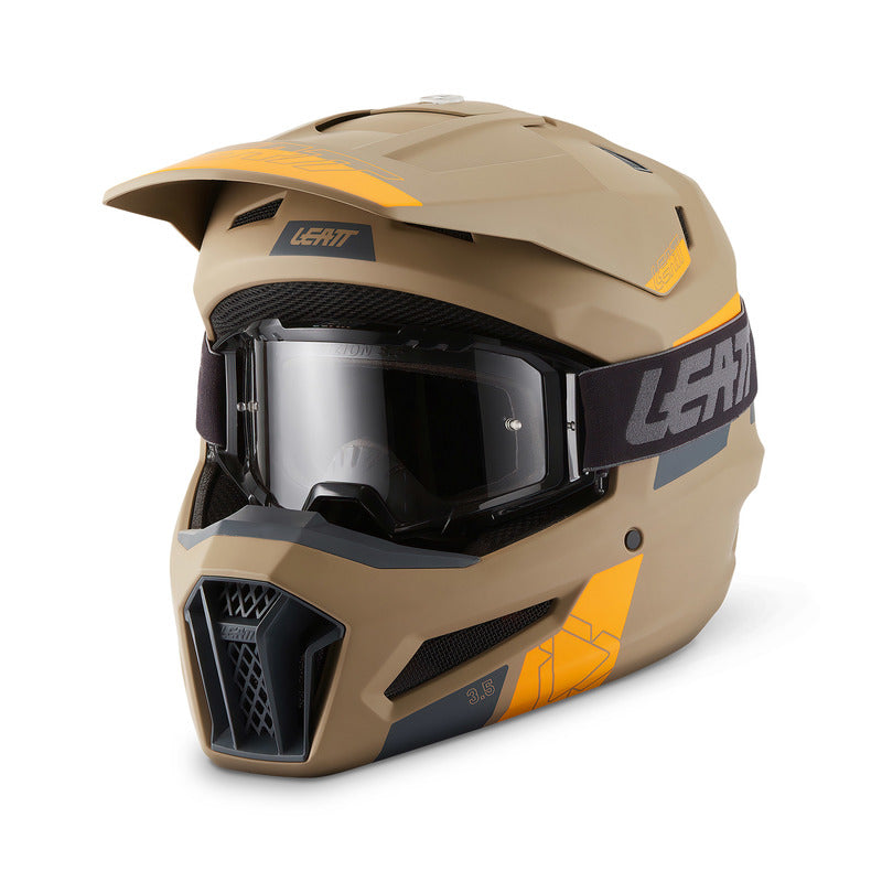 KASK MOTOCYKLOWY Z GOGLAMI LEATT KIT MOTO 3.5 KHAKI BROWN S