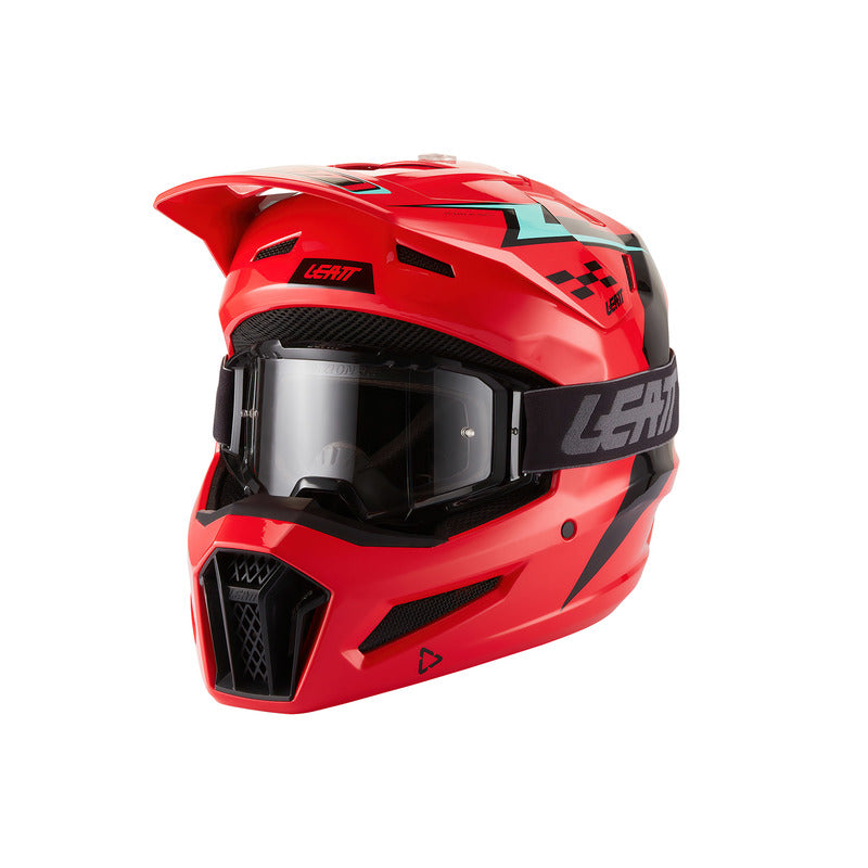 KASK MOTOCYKLOWY Z GOGLAMI JUNIOR LEATT KIT MOTO 3.5 RED M
