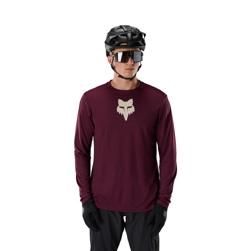 Koszulka Rowerowa Z Długim Rękawem Fox Ranger Head Dark Maroon