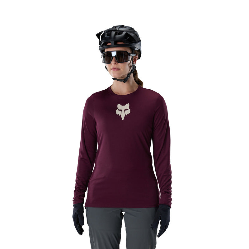 Koszulka Rowerowa Z Długim Rękawem Damska Fox Ranger Head Dark Maroon