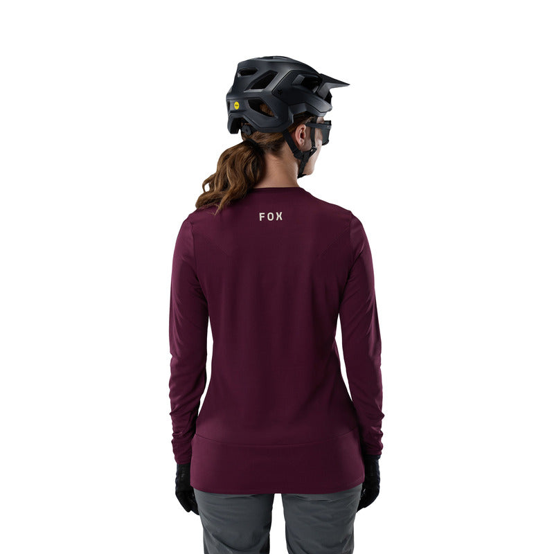 Koszulka Rowerowa Z Długim Rękawem Damska Fox Ranger Head Dark Maroon